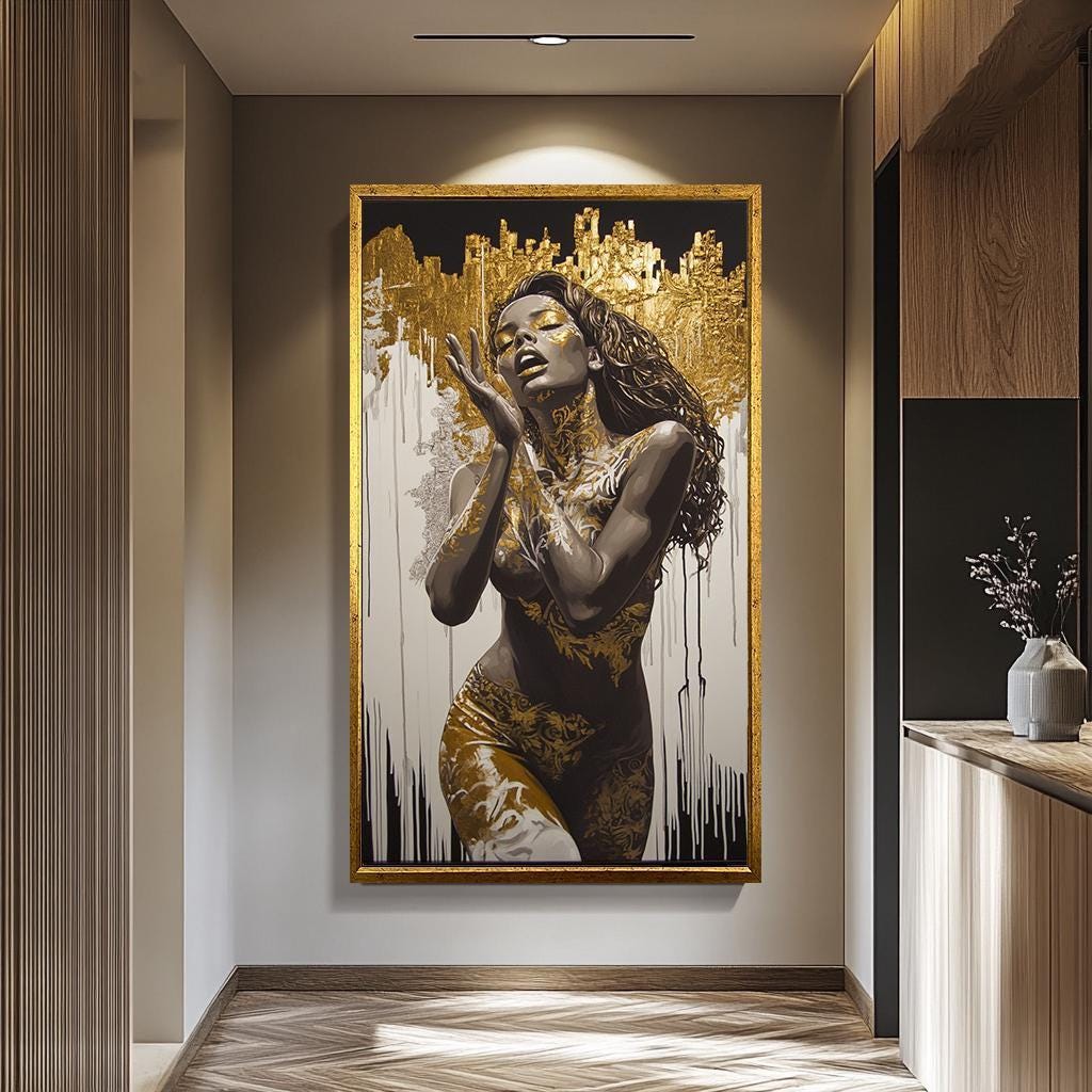 Women Wall Art – Abstract Women Canvas | Golden Wall Decor | Luxury Home Decor