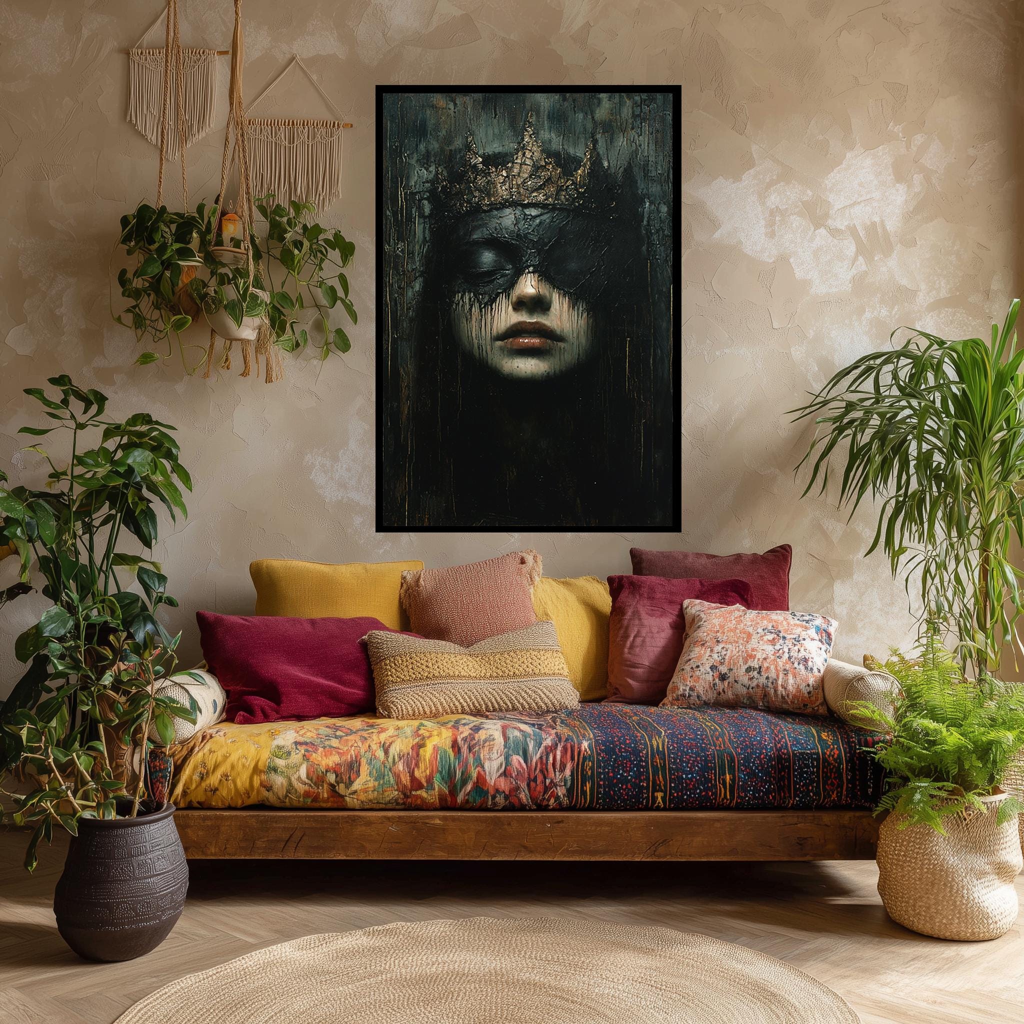 Dark Gothic Queen Art – Moody Fantasy Portrait Print With Crown | Gothic Wall Decor