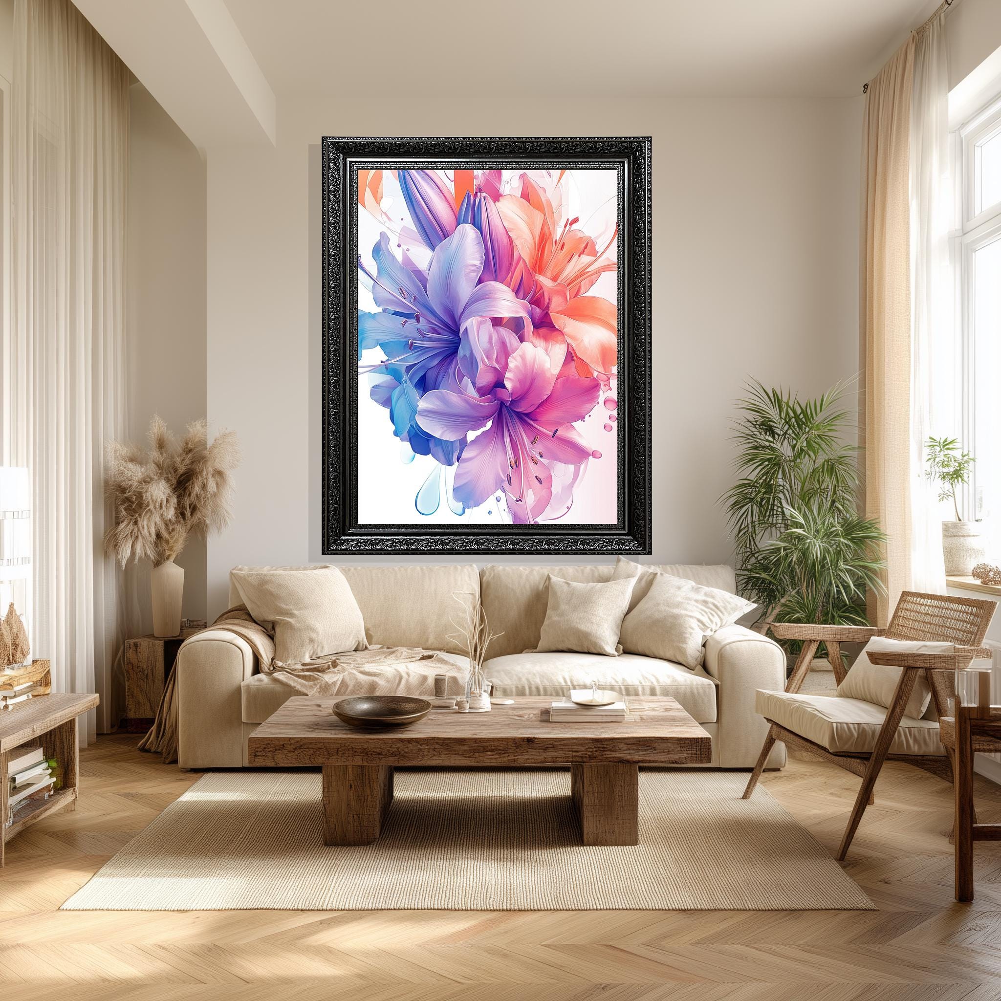 Colorful Lily Canvas Print – Vibrant Floral Wall Art in Pink Blue Purple Tones