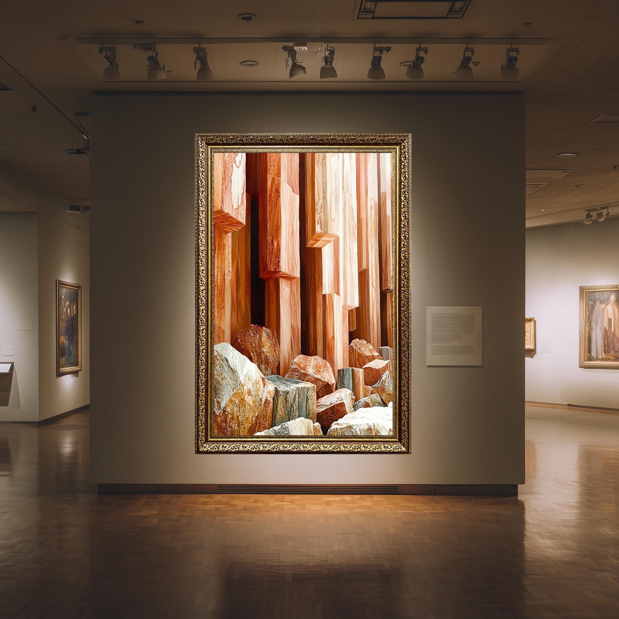 Natural Stone Wall Art – Geometric Rock Art Canvas Print in Warm Earth Tones