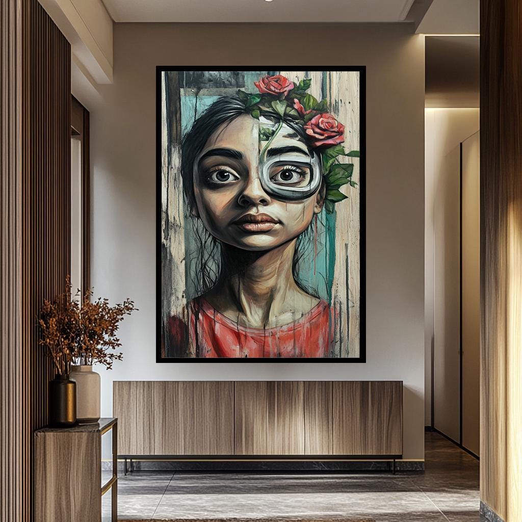 Abstract Woman Portrait | Surreal Wall Art - Modern Canvas Print With Bold Colors