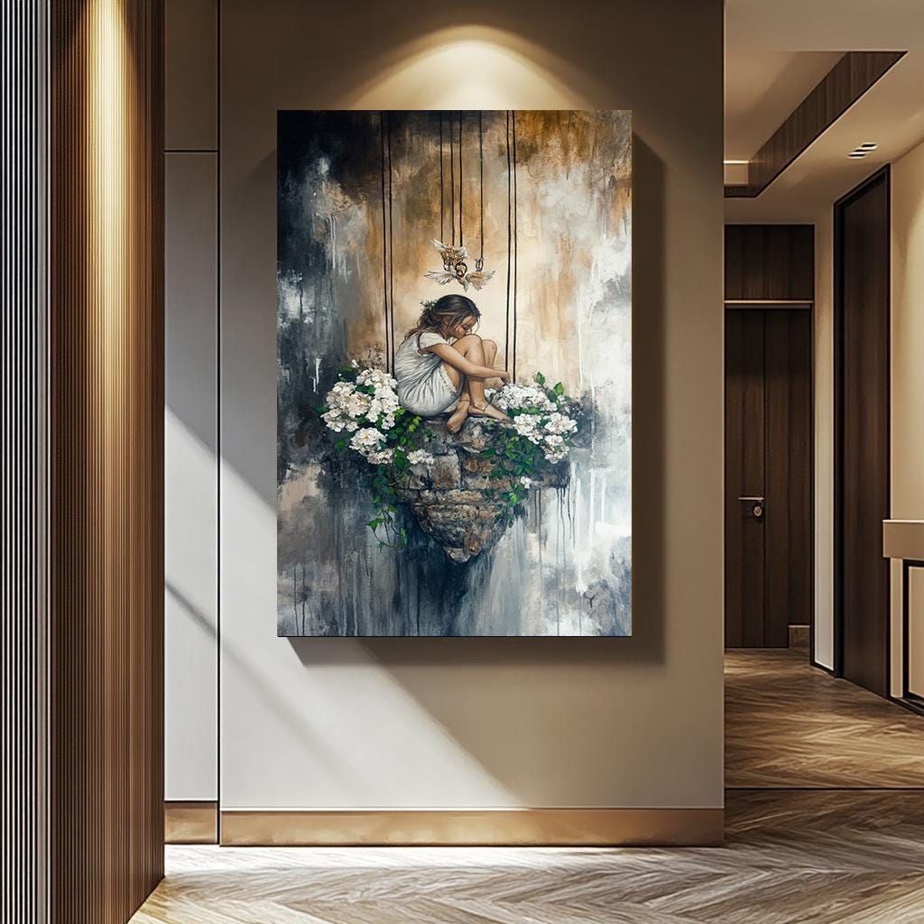 Surreal Woman Canvas Print – Dreamy Floating Girl Art | Vibrant Women Abstract Canvas