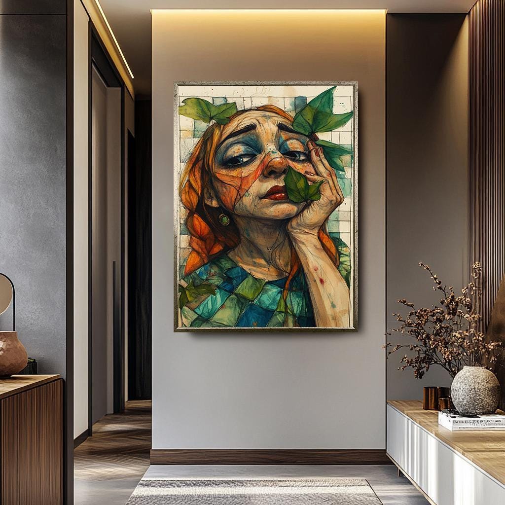 Weird Woman Wall Art - Surreal Female Portrait on Bold Colorful Canvas Print