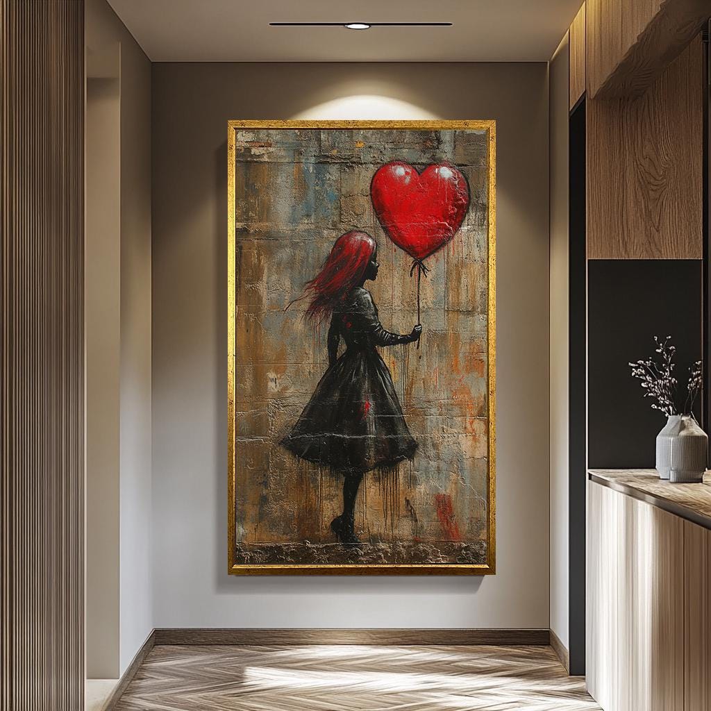 Banksy Wall Art – Urban Graffiti Canvas | Girl Balloon Painting on Modern Street Canvas