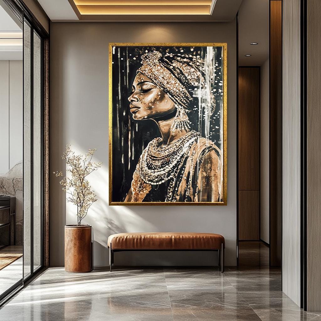 Abstract African Woman Art - Luxury Female Portrait Canvas | Vibrant Wall Decor