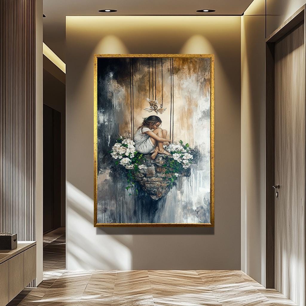 Surreal Woman Canvas Print – Dreamy Floating Girl Art | Vibrant Women Abstract Canvas