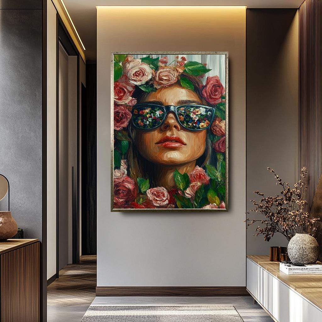 Floral Woman Wall Art – Modern Portrait Painting | Abstract Female Artwork Print