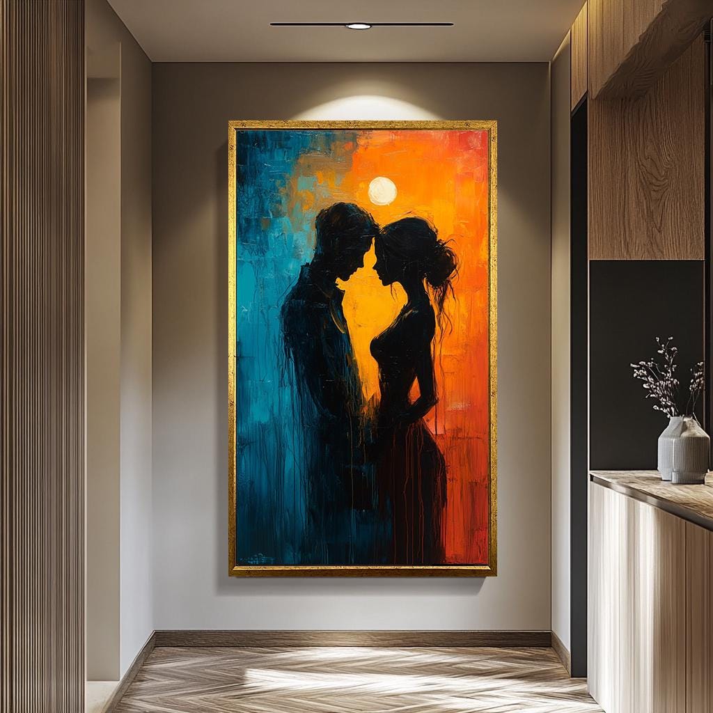 Couple Silhouette Wall Art – Romantic Canvas Painting | Sensual Home Decor
