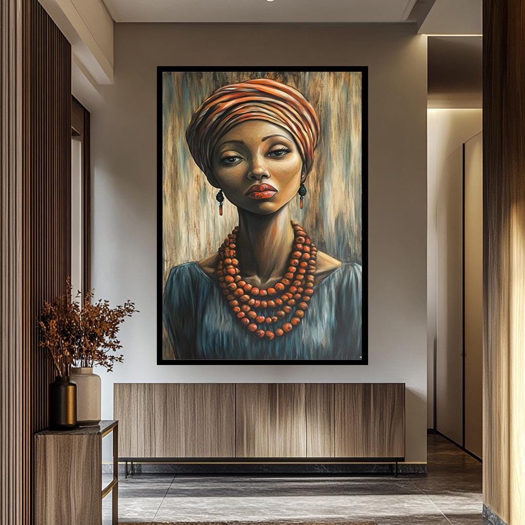African Women Wall Art – Bold Tribal Woman Painting | Elegant Female Portrait Canvas