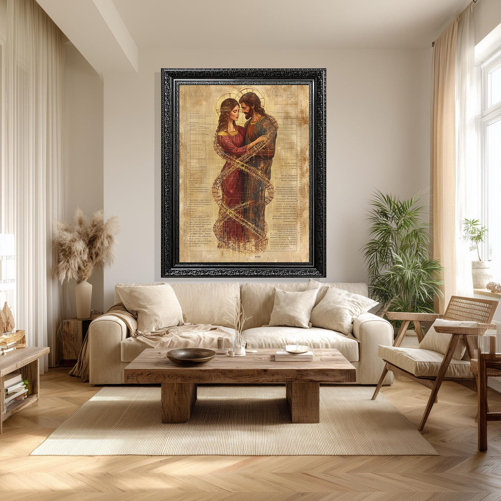 Sacred Lovers Canvas Print – Jesus Mary Magdalene Art | DNA Infinity Symbol Spiritual Wall Decor