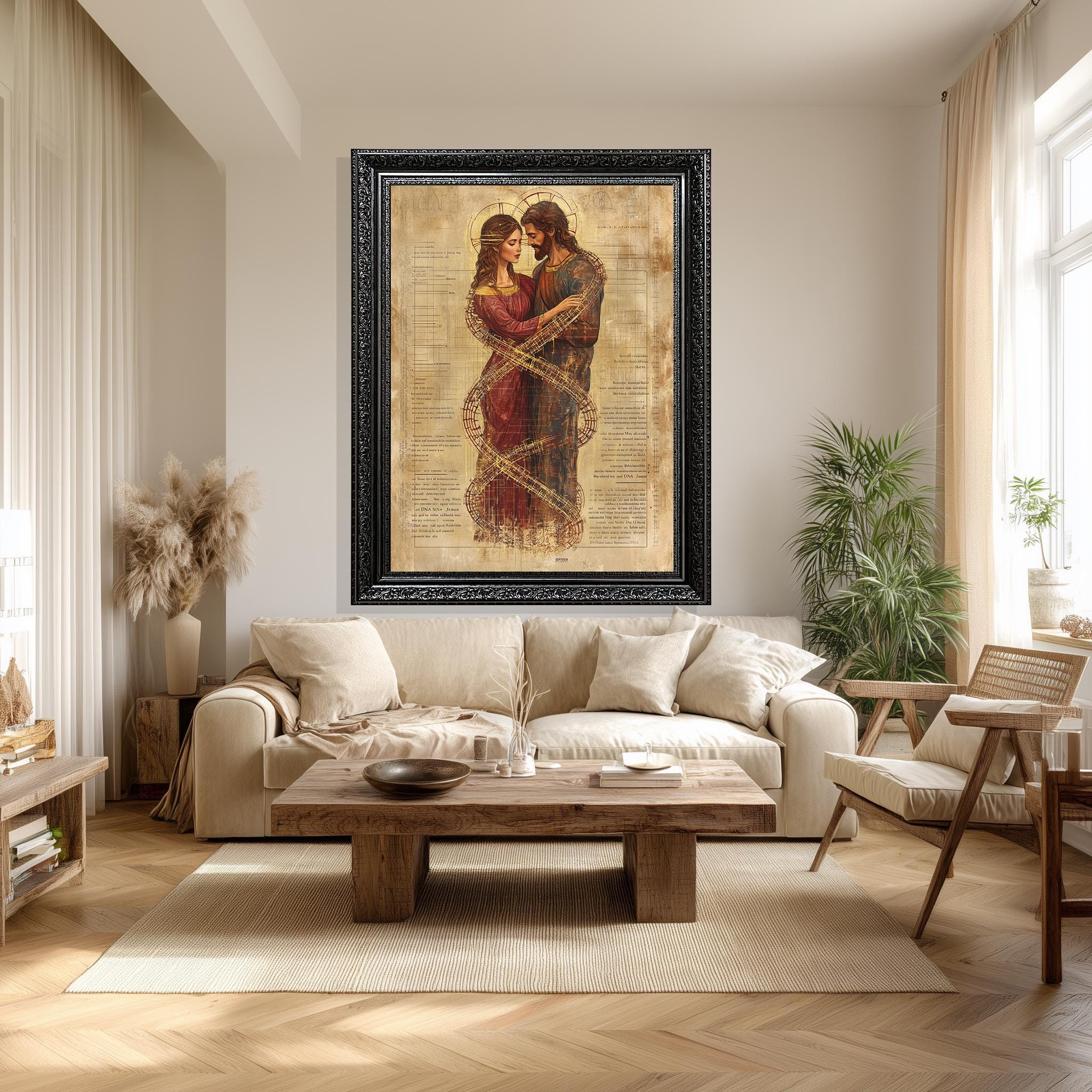 Sacred Lovers Canvas Print – Jesus Mary Magdalene Art | DNA Infinity Symbol Spiritual Wall Decor