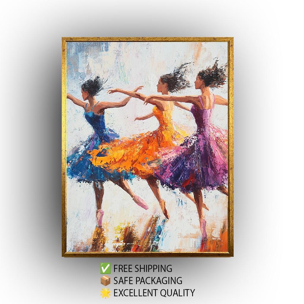 Ballerina Canvas Wall Art – Vibrant Dance Studio Canvas with Flowing Dresses Artwork