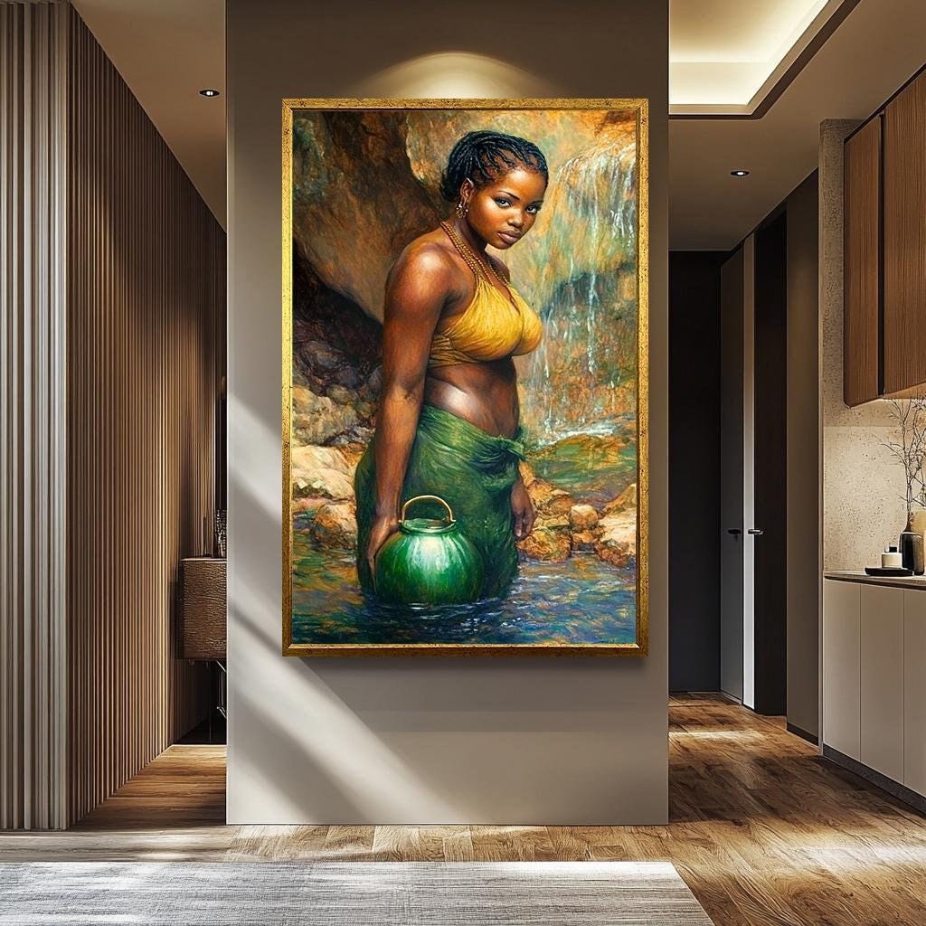African Women Wall Art - Realistic Female Portrait Painting | Elegant Black Woman Artwork