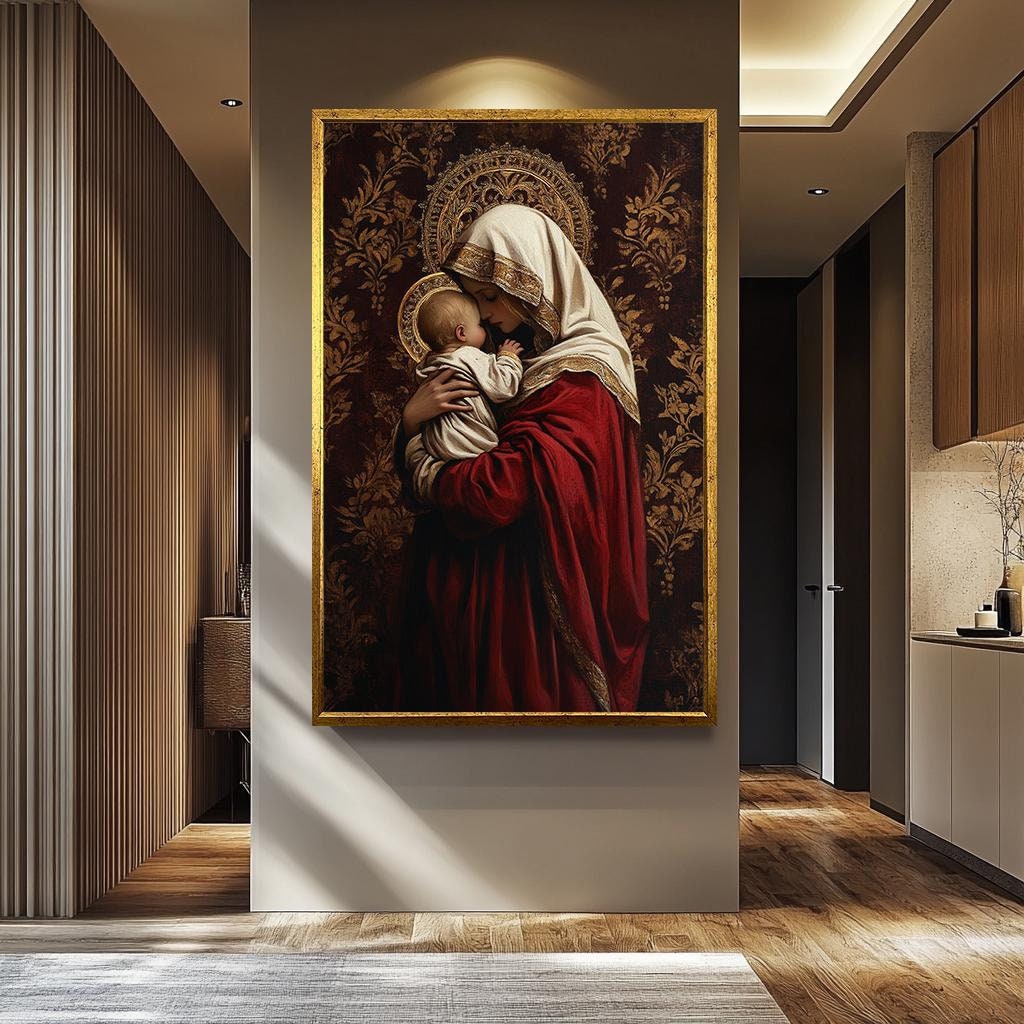 Virgin Mary Wall Art – Renaissance Religious Canvas Print | Sacred Family Artwork