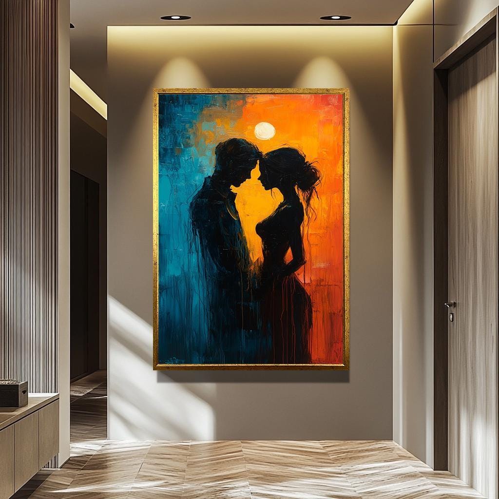 Couple Silhouette Wall Art – Romantic Canvas Painting | Sensual Home Decor