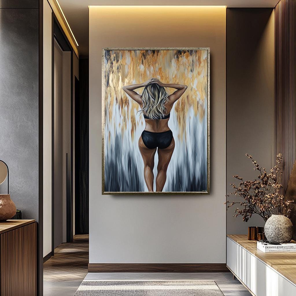 Sexy Woman Wall Art - Modern Female Canvas | Abstract Painting Art, Textured Canvas