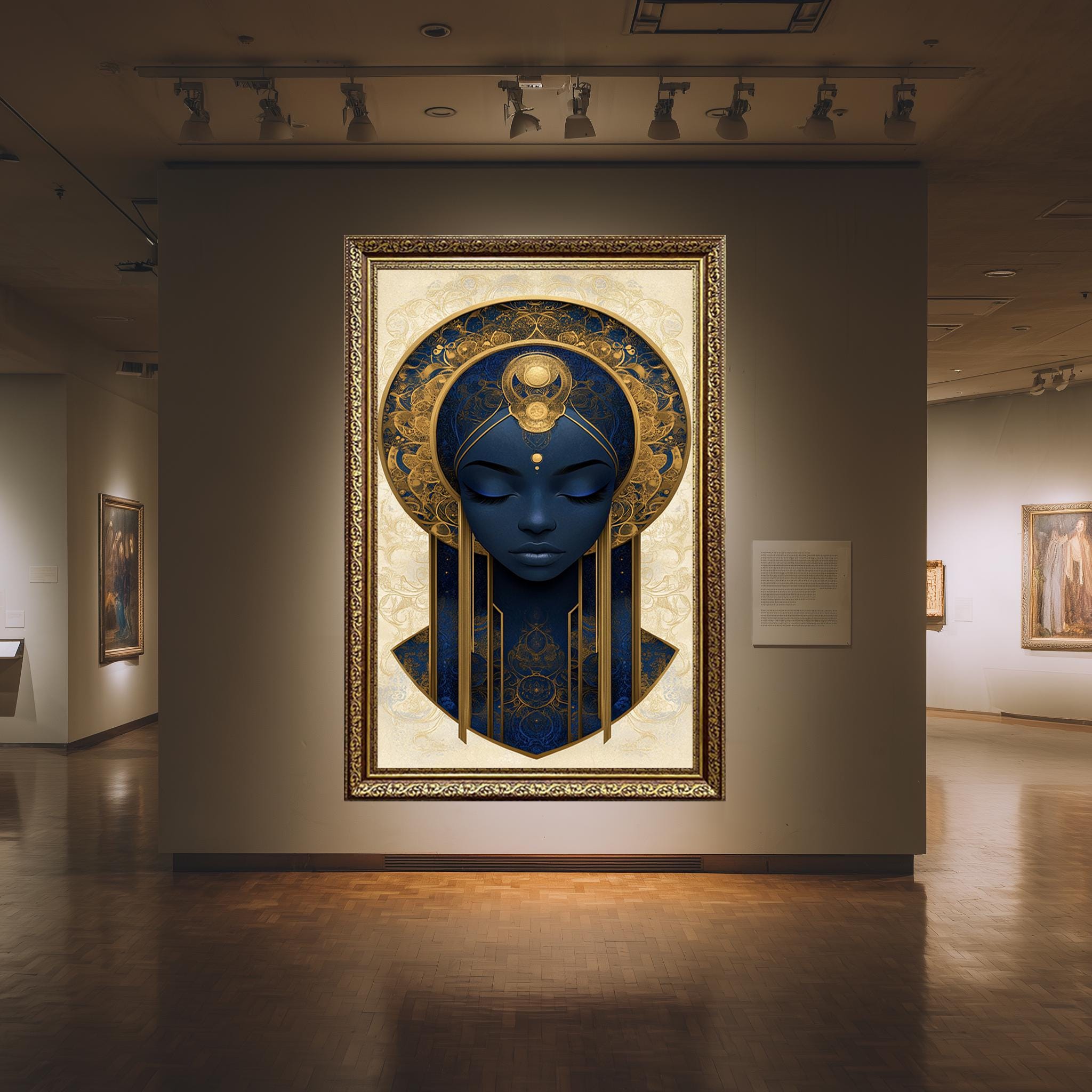 Divine Feminine Canvas Print – Afrocentric Wall Art With Blue Gold Detailing
