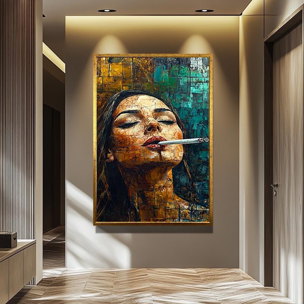 Abstract Woman Wall Art – Bold Feminine Canvas Print | Smoking Lady Modern Decor