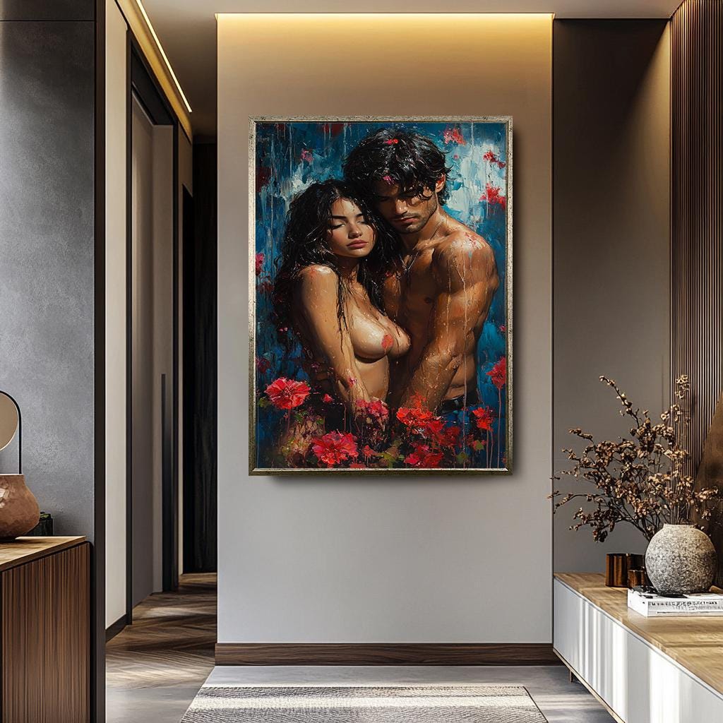 Sensual Canvas Wall Art - Passionate Couple Artwork | Bold Romantic Decor