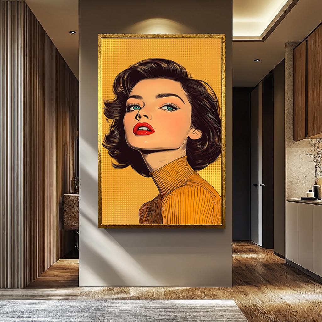 Pop Art Woman Canvas - Retro Wall Art With Bold Fashion Decor & Yellow Background Print