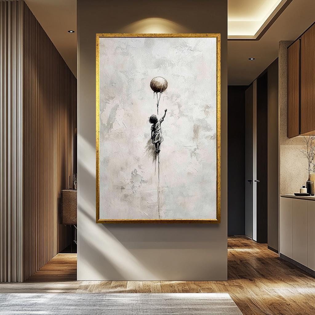 Minimalist Balloon Girl Art - Banksy Style Canvas | Urban Graffiti Decor