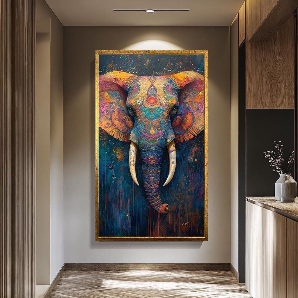 Psychedelic Elephant Canvas - Vibrant Bohemian Wall Art With Ornate Patterns
