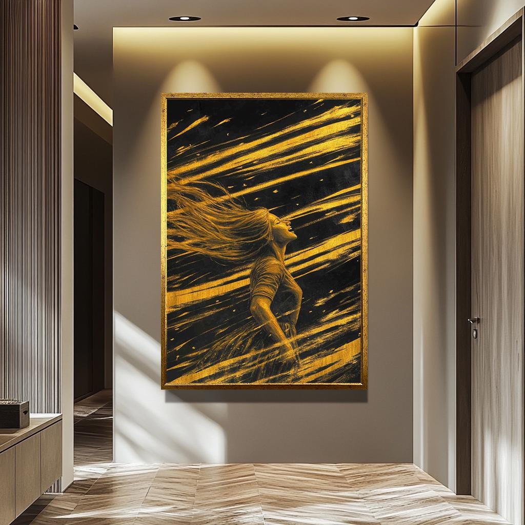 Women Wall Art – Golden Abstract Canvas Print | Feminine Black & Gold Decor