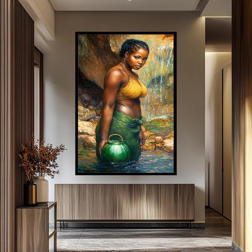 African Women Wall Art - Realistic Female Portrait Painting | Elegant Black Woman Artwork