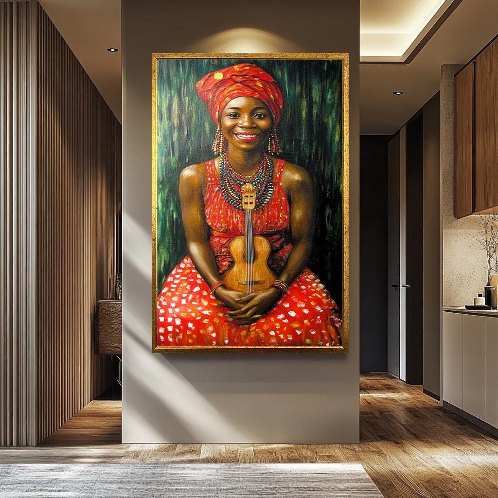 African Women Wall Art – Colorful Female Portrait Painting | Joyful Cultural Canvas