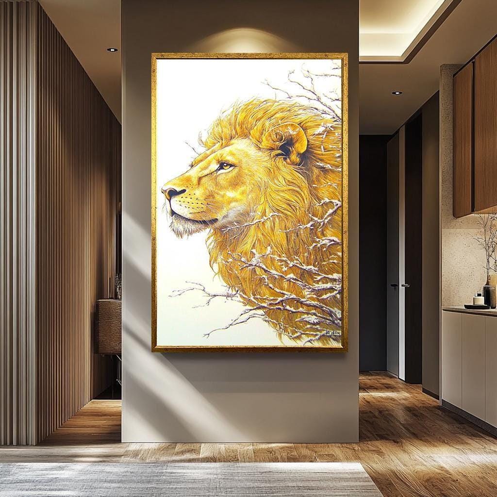 Golden Lion Wall Art – Majestic Wildlife Canvas Art | Elegant Lion Portrait Decor