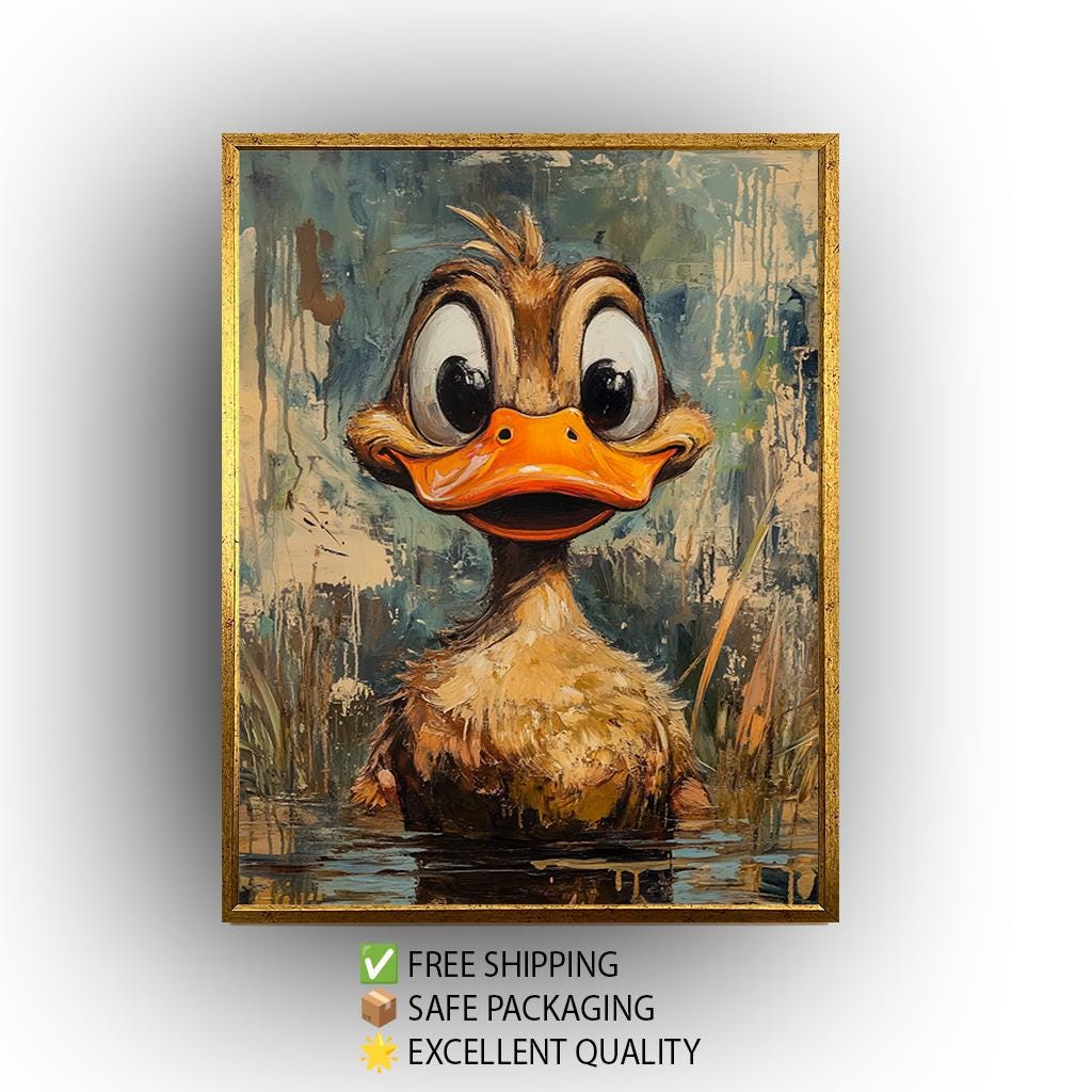 Cute Duck Canvas Print – Whimsical Nursery Wall Art with Bright Orange Beak