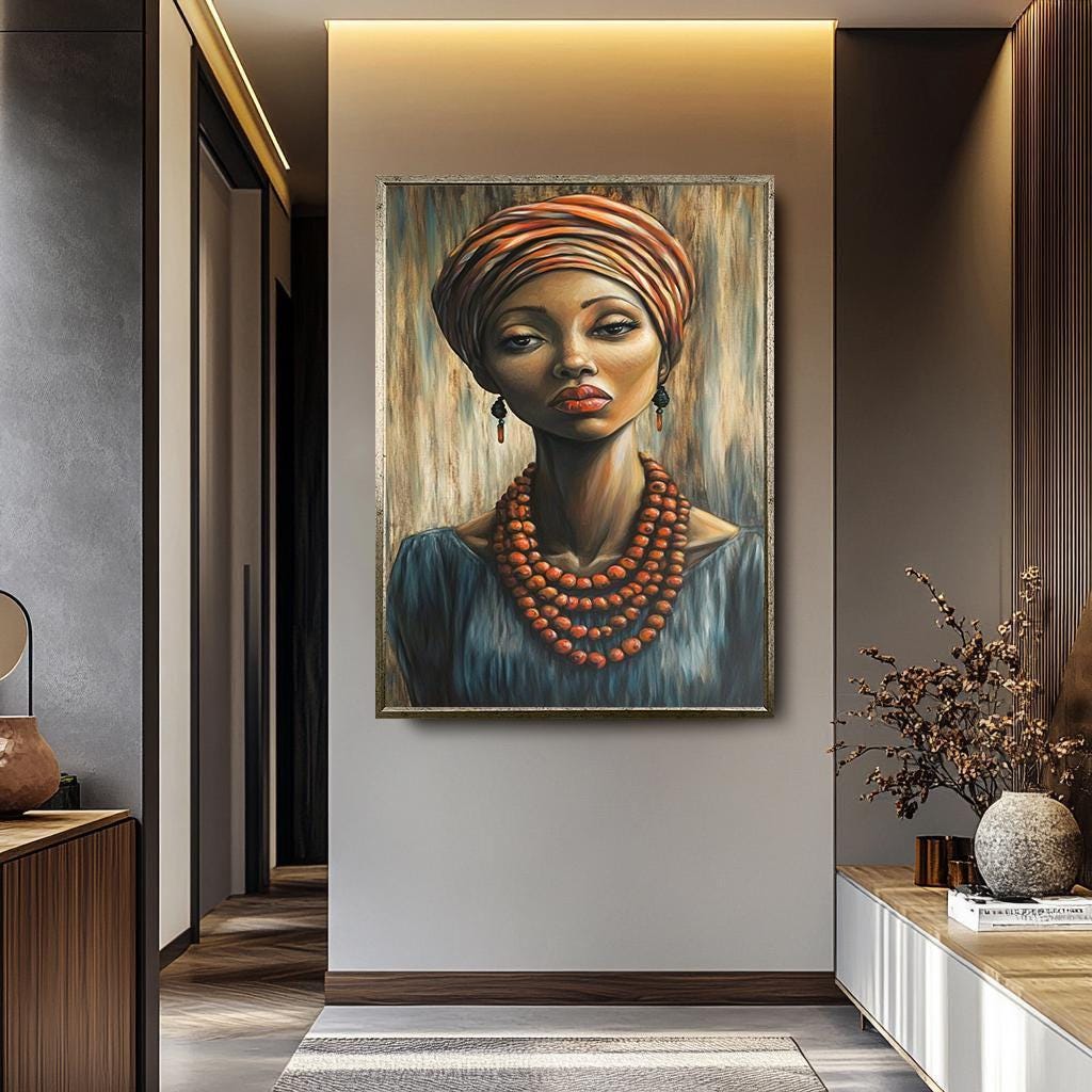 African Women Wall Art – Bold Tribal Woman Painting | Elegant Female Portrait Canvas