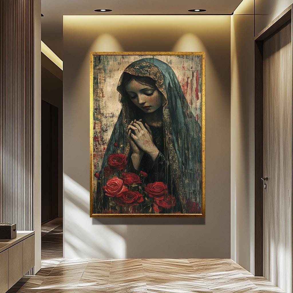 Virgin Mary Wall Art – Mother Mary Canvas Print | Modern Religious Decor Gift