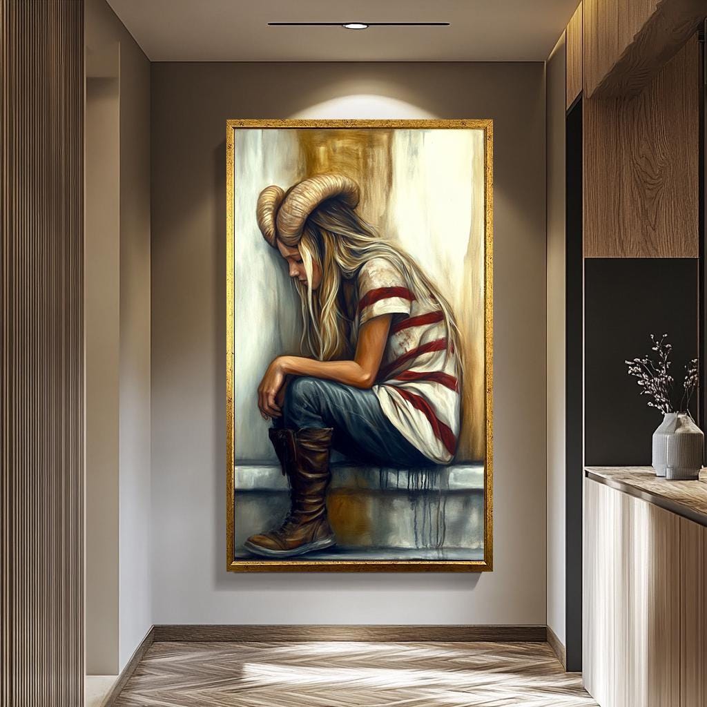 Surreal Woman Wall Art – Fantasy Female Portrait, Dark Aesthetic Painting & Gothic Decor