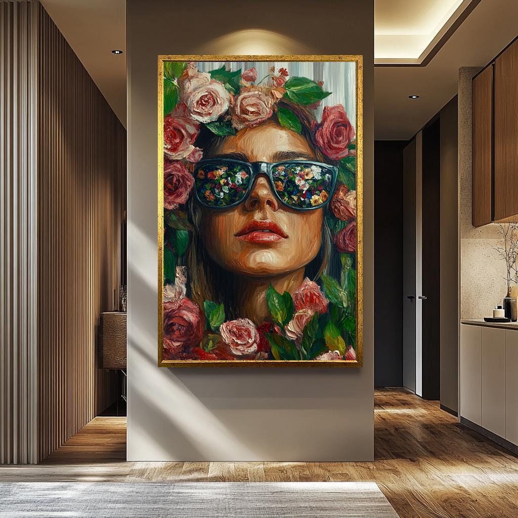 Floral Woman Wall Art – Modern Portrait Painting | Abstract Female Artwork Print
