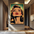 Pop Art Canvas Print – Retro Woman Artwork with Bold Red Lips & Freckles, Ready to Hang