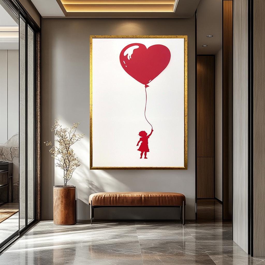 Red Balloon Girl Wall Art – Banksy Inspired Minimalist Canvas Art | Urban Wall Decor