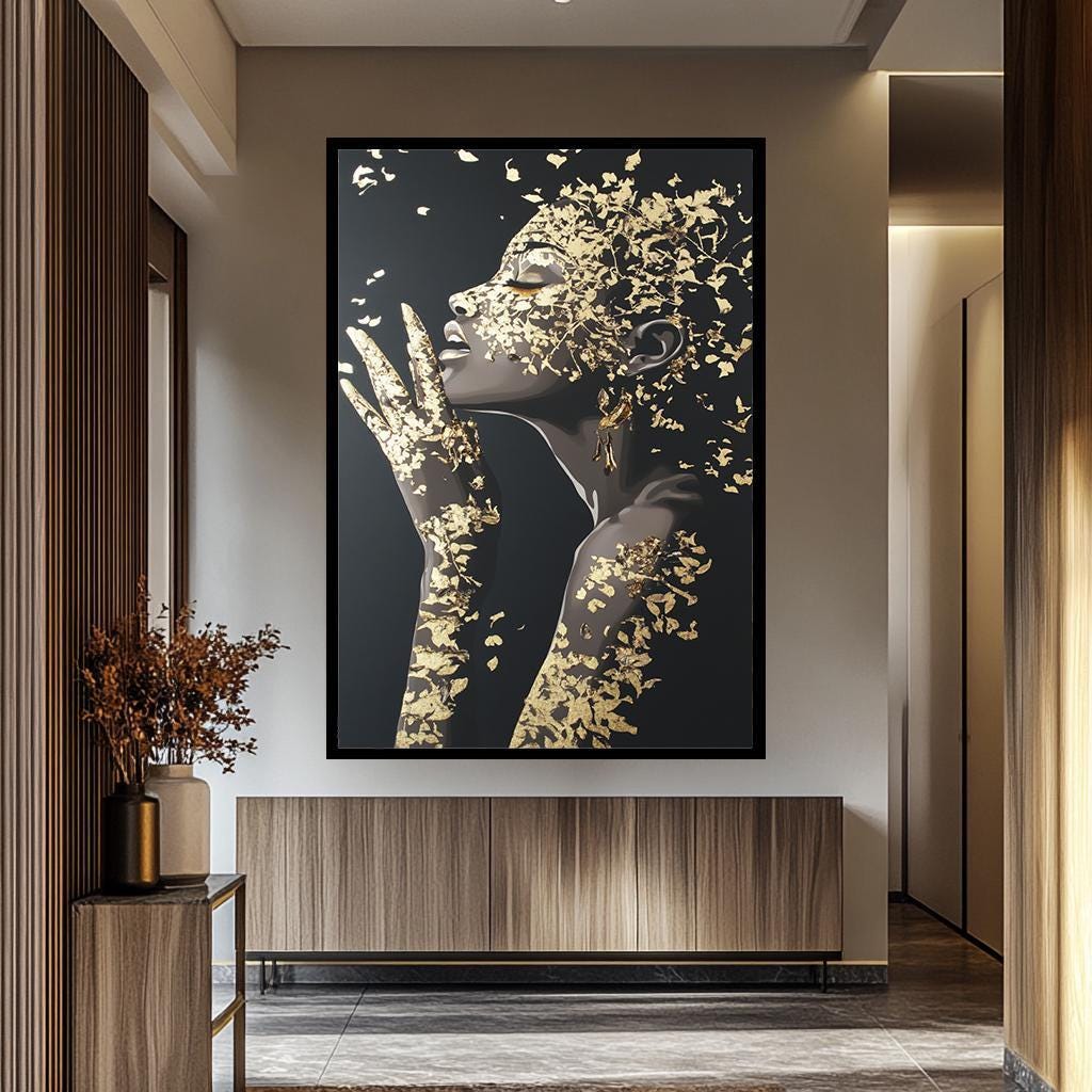 Luxury Woman Wall Art – Black Gold Female Portrait Print | Modern Wall Decor
