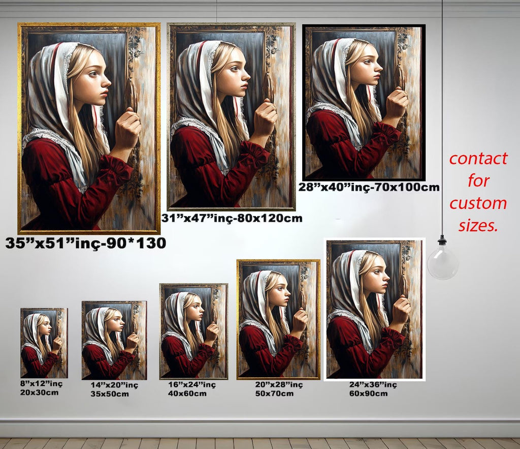 Vintage Woman Wall Art | Feminine Art Print on Gallery Style Canvas with Aged Antique Frame