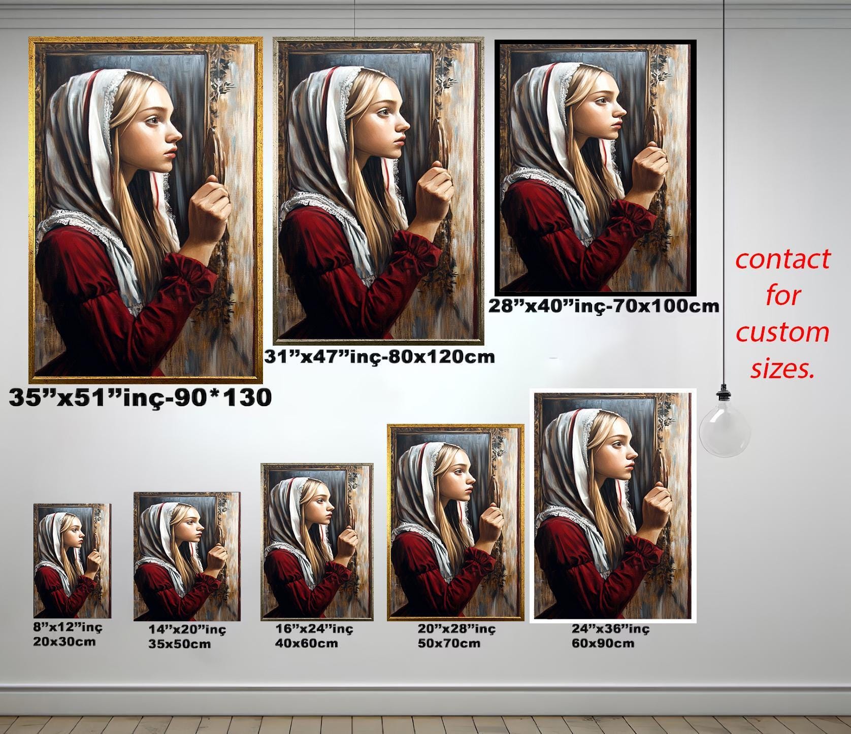 Vintage Woman Wall Art | Feminine Art Print on Gallery Style Canvas with Aged Antique Frame