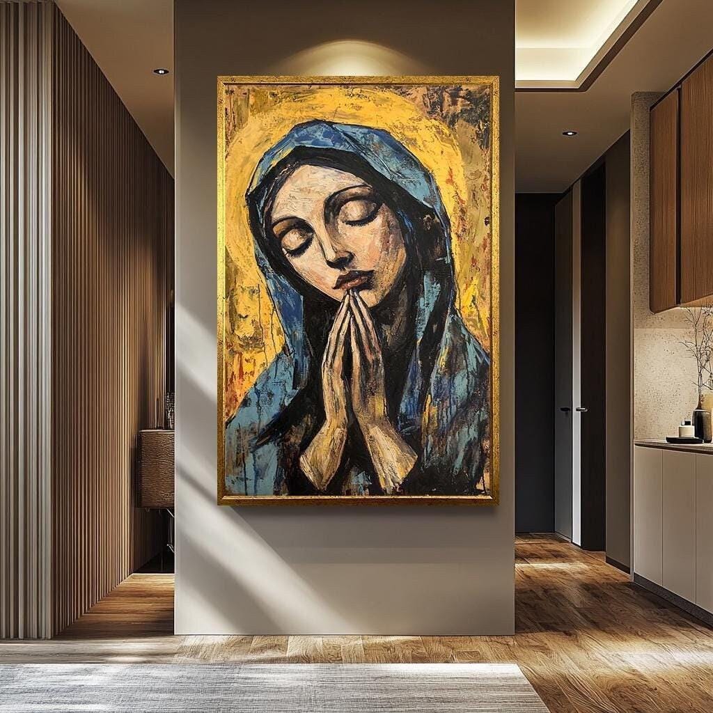 Virgin Mary Wall Art – Christian Canvas Painting | Sacred Religious Decor