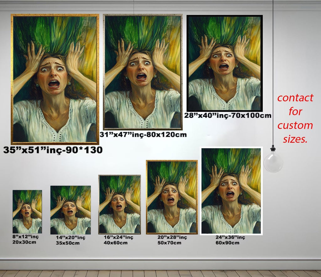 Emotional Woman Wall Art – Surreal Female Portrait on Hand-Stretched Canvas