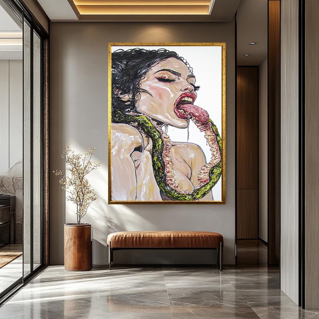 Weird Women Wall Art – Dark Surreal Portrait | Edgy Contemporary Painting Canvas