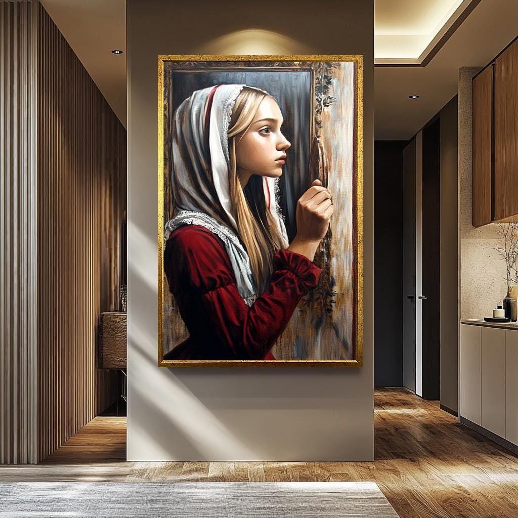 Vintage Woman Wall Art | Feminine Art Print on Gallery Style Canvas with Aged Antique Frame