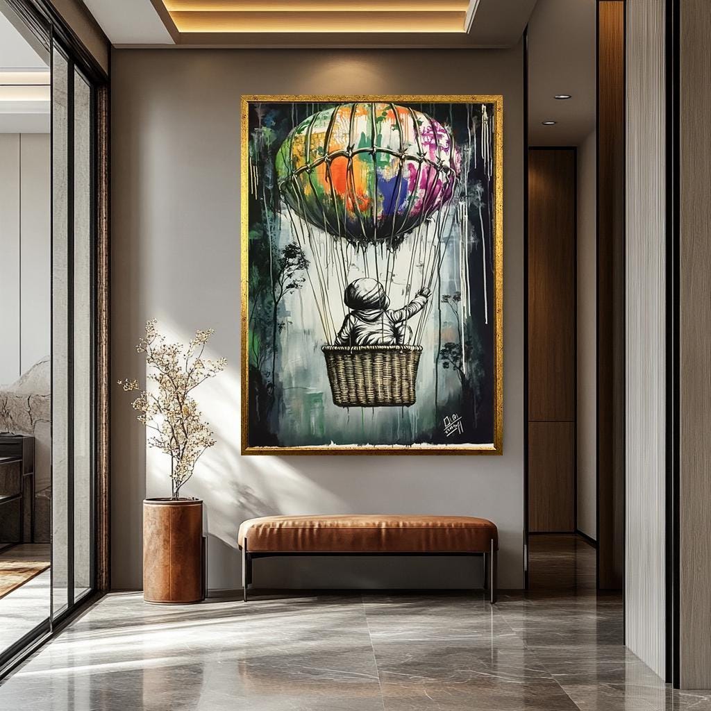 Banksy Wall Art - Colorful Hot Air Balloon Graffiti Canvas Print | Modern Street Decor