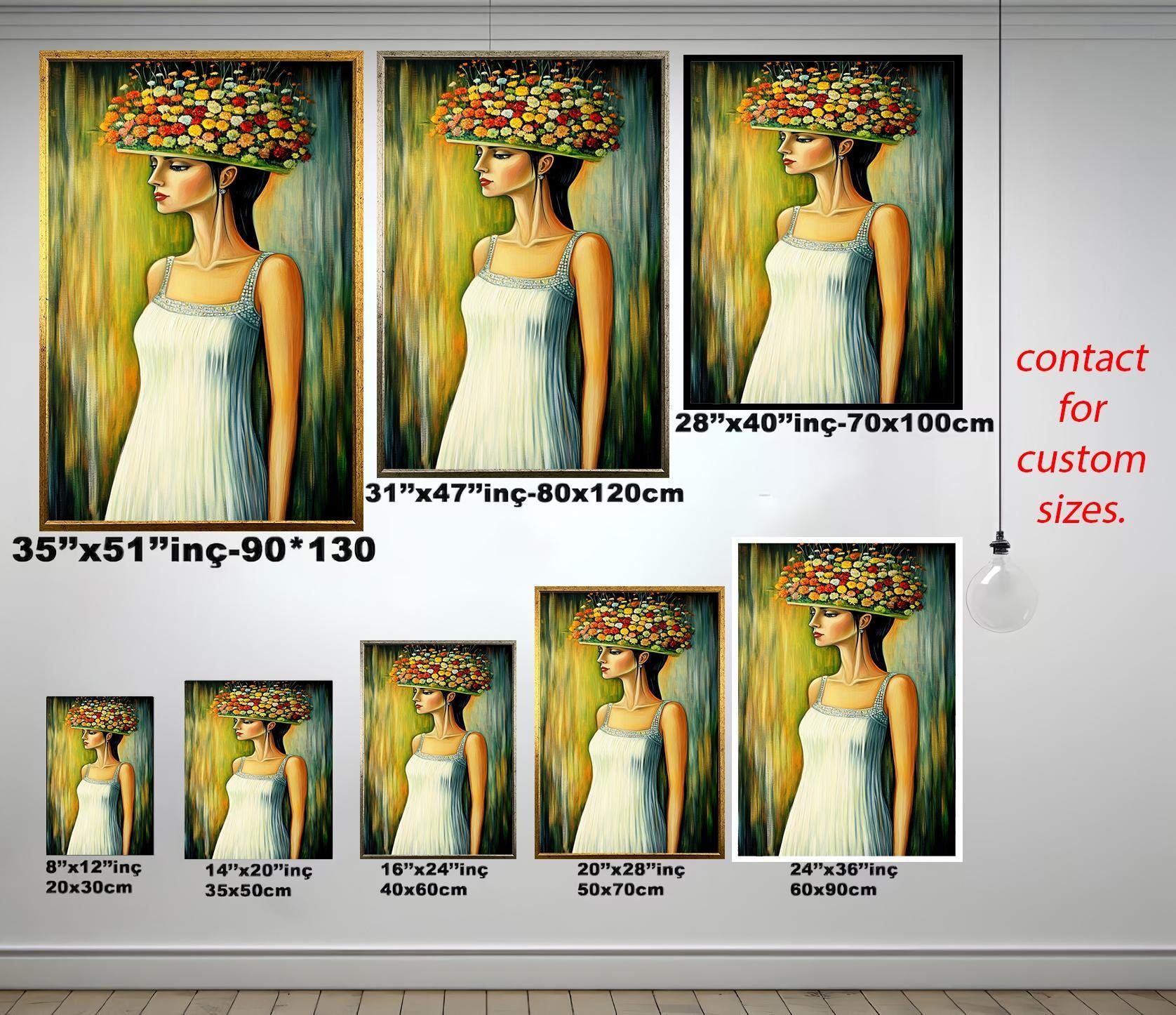 Floral Women Wall Art - Whimsical Portrait Canvas With Flower Hat | Elegant Botanical Decor