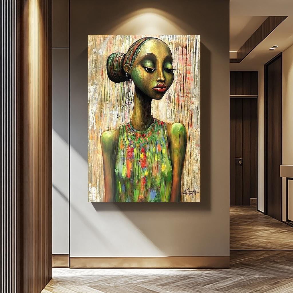 African Woman Wall Art - Abstract Female Portrait | Colorful Framed Canvas