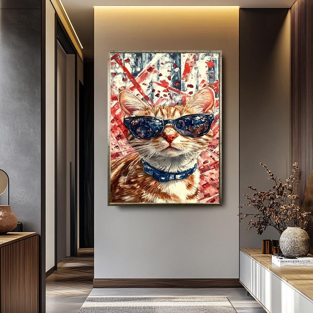 Cool Cat Pop Art - Retro Abstract Cat Painting | Vibrant Colorful Canvas Print