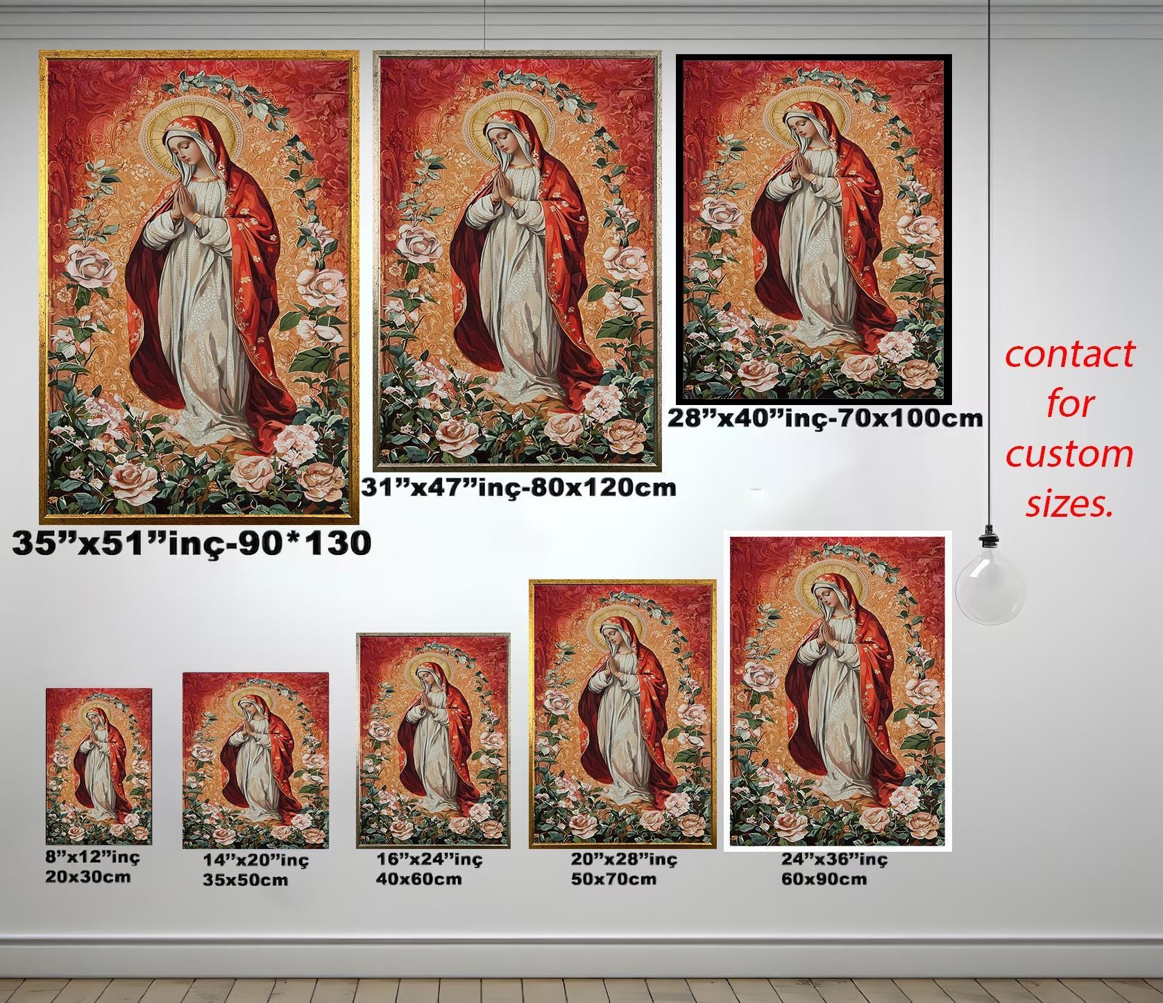 Virgin Mary Wall Art – Traditional Catholic Painting | Rose Garden Decor Canvas