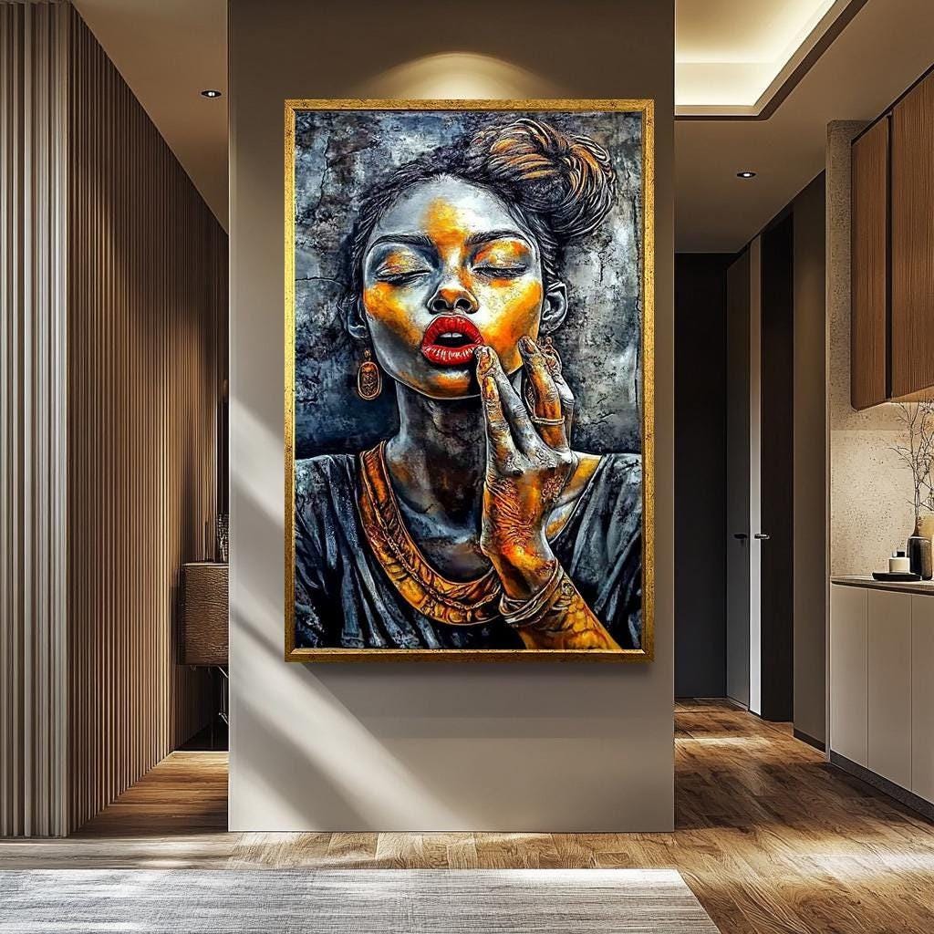Modern Women Wall Art – Abstract Portrait Painting | Afro Beauty Artwork Canvas